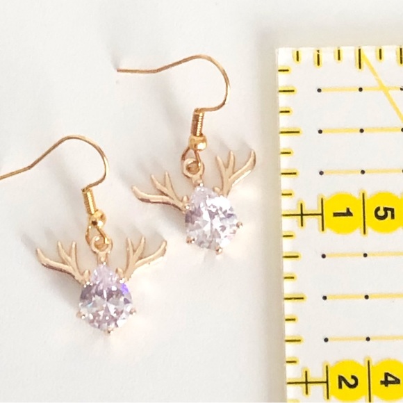 New Rhinestone Crystal Deer Stag Reindeer 18k gold plated hooks Sparkle Earrings - Picture 8 of 9